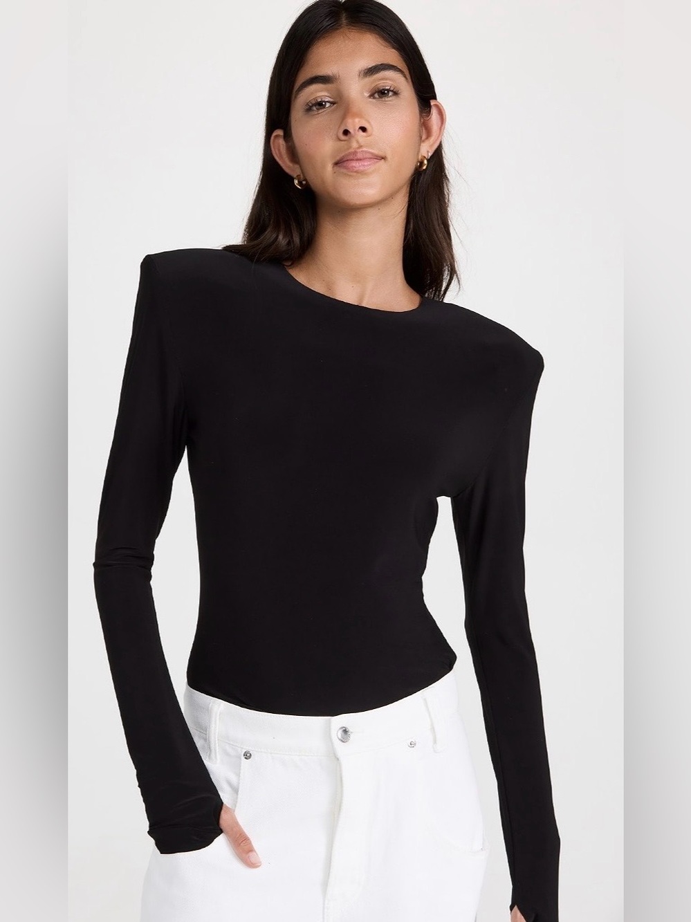 $175 Norma Kamali Shoulder Pad Long Sleeve Crew Top NWT